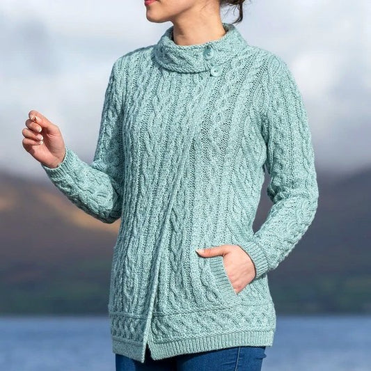 Aran Two-Button Neck Cardigan