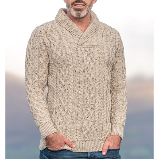 Mens cable knit shawl 2025 collar sweater