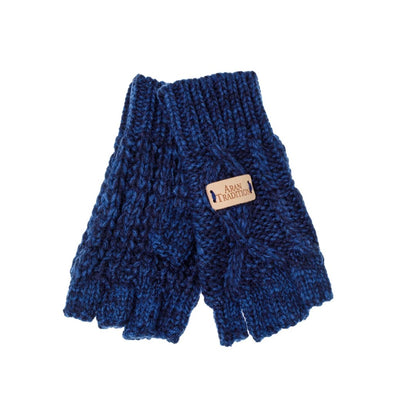 Fingerless Aran Knit Gloves Blue