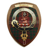 wooden wall plaque with Crawford family crest & tartan